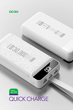 Powerway QC30 30000 mAh Hızlı Şarj Powerbank Beyaz 