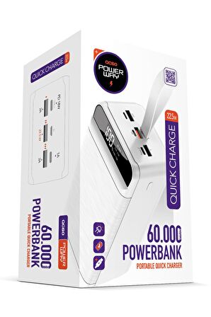 Powerway QC60 60000 mAh Hızlı Şarj Powerbank Beyaz 