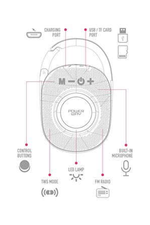 Powerway Lock Gümüş Taşınabilir Bluetooth Hoparlör Kilit Özellikli Yüksek Ses Gücü