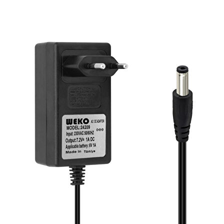 Weko 7.2 Volt 1 Amper 5.5x2.5mm Uçlu Adaptör Priz Tipi Jack Girişli Adaptör 7.2V-1A