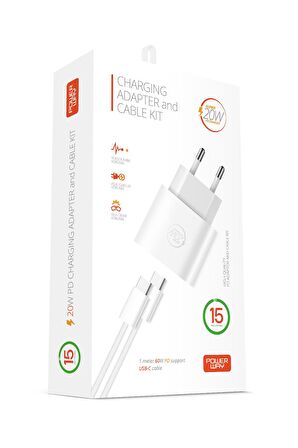 Powerway RXS27 25W Type-C Şarj Adaptörü ve Kablo Seti Hızlı ve Güvenli Apple Uyumlu