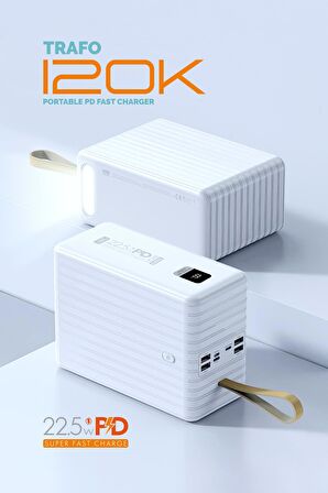 Powerway 120.000 MAH PD 22.5W HIZLI ŞARJ Dahili Kablolu Gerçek 120.000 MAH TRAFO POWERBANK