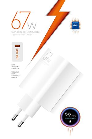 Powerway M67 Süper Turbo 67W Hızlı Şarj Adaptörü Gan Teknoloji Usb Şarj Başlığı Universal Uyumluk