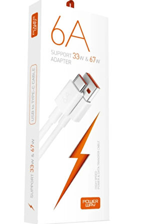 POWERWAY USB / TYPE-C Şarj Kablosu 6A 1Mt 67w & 120w