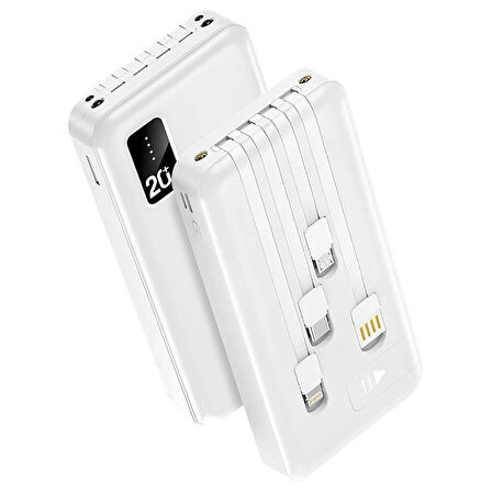 Powerway TX209 20.000Mah Kablolu Dijital Göstergeli Fenerli Powerbank Dahili Telefon Stand (MİCRO - TYPE C - LİGHTNİNG)