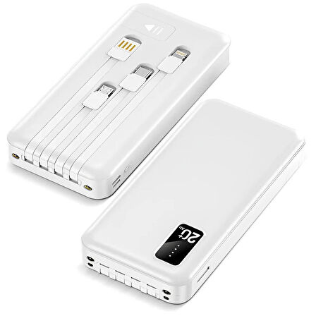 Powerway TX209 20.000Mah Kablolu Dijital Göstergeli Fenerli Powerbank Dahili Telefon Stand (MİCRO - TYPE C - LİGHTNİNG)