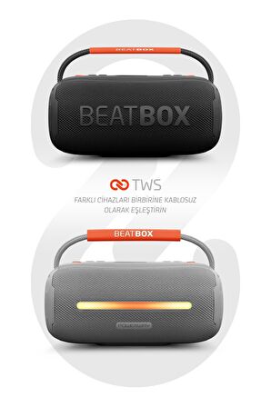 BeatBox Gri Led Işıklı Dayanıklı Ses Bombası Usb Sd Aux FM Radyo Bluetooh Hoparlör