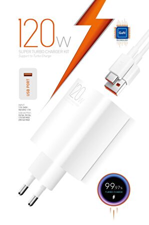 Powerway M120S 120W Type-C Şarj Adaptörü ve Kablo Seti Hızlı ve Güvenli GaN Teknolojisi