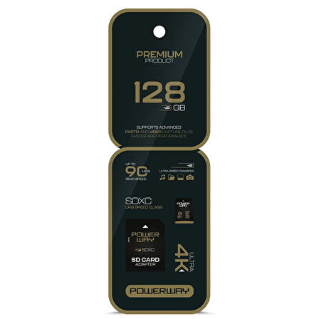 Powerway Premium 128 GB 90MB/S Ultra Hızlı 4K Destekli SDXC Hafıza Kartı