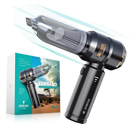 Ayt Shibumi Tornada 100 Watt 6000 mAh 16000pa Çekiş Gücü 8 Adet Başlıklı Şarjlı Süpürme Aleti Güçlü Üfleme Oto Araç İçi Süpürge