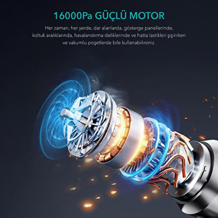Ayt Shibumi Tornada 100 Watt 6000 mAh 16000pa Çekiş Gücü 8 Adet Başlıklı Şarjlı Süpürme Aleti Güçlü Üfleme Oto Araç İçi Süpürge