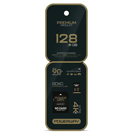 Powerway Premium 128 GB 90MB/S Ultra Hızlı 4K Destekli SDXC Hafıza Kartı