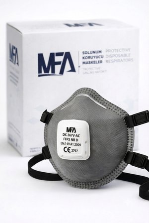 MFA 25 ADET Aktif Karbonlu Ventilli Buğu Yapmaz Profesyonel Koruyucu Maske - DX-367V-AC FFP3
