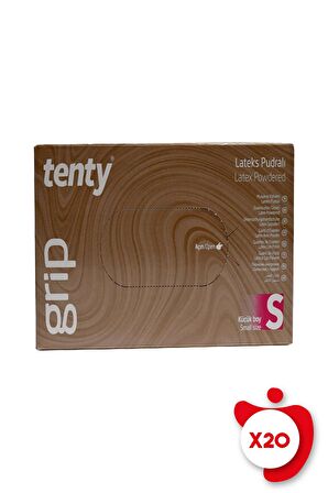 Tenty Grip Pudralı Lateks Muayene Eldiveni S Beden Beyaz 100'lü 20 Paket