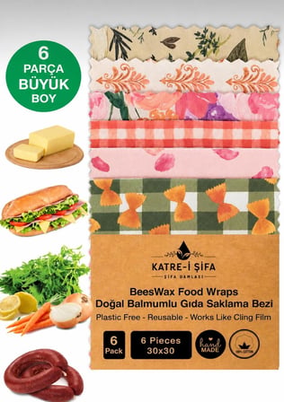 6 Parça Tekrar Kullanılabilen Balmumu Gıda Saklama Bezi Beeswax Food Wraps Mumo