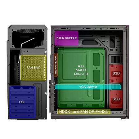 Blueforce Hunter 4*RGB Fanlı Atx-Mini Atx Itx Mid Tower Kasa