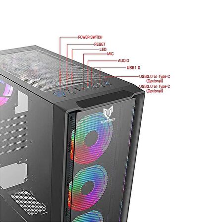 Blueforce Phoenix 6*RGB Fanlı Atx-Mini Atx Itx Mid Tower Kasa