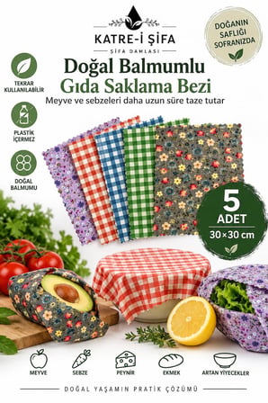 Balmumlu Doğal Gıda Saklama Bezi 5 Parça Balmumu Bez Beeswax Food Wraps (BALMUMU BEZİ)