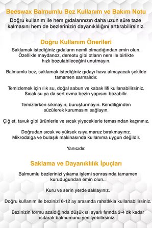 Balmumlu Doğal Gıda Saklama Bezi 5 Parça Balmumu Bez Beeswax Food Wraps (BALMUMU BEZİ)
