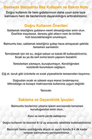 Balmumlu Doğal Gıda Saklama Bezi 5 Parça Balmumu Bez Beeswax Food Wraps (BALMUMU BEZİ)