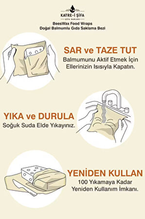 Balmumlu Doğal Gıda Saklama Bezi 5 Parça Balmumu Bez Beeswax Food Wraps (BALMUMU BEZİ)