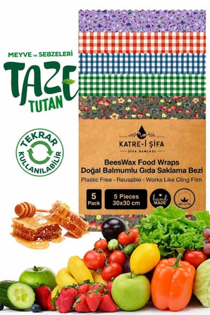 Balmumlu Doğal Gıda Saklama Bezi 5 Parça Balmumu Bez Beeswax Food Wraps (BALMUMU BEZİ)
