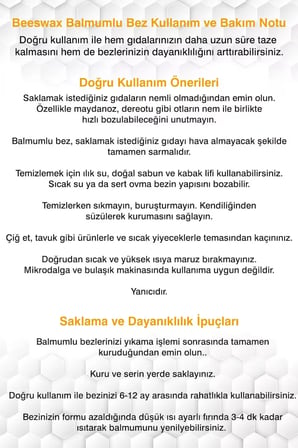 Balmumlu Doğal Gıda Saklama Bezi 5 Parça Balmumu Bez Beeswax Food Wraps (BALMUMU BEZİ)