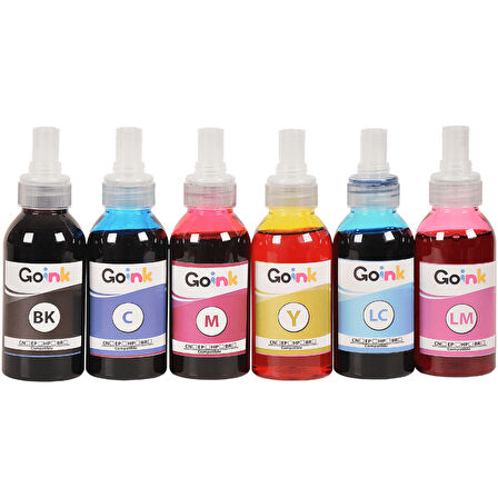 Goink Epson 108 Uyumlu 6 Renk Mürekkep Seti (6x100 ml CMYKLCLM) – Özel Valfli Kapaklı, Sızdırmaz, Yü