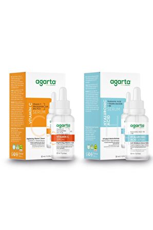 Cilt Aydınlatmaya Yardımcı Yoğun Nemlendiricili Bakım Seti(Vitamin C Serum+Hyaluronic Acid Serum)