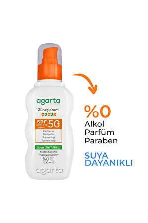 Suya Dayanıklı Yüksek Koruma SPF 50+ Yüz Vücut Güneş Koruyucu Bebek Çocuk 200 ml