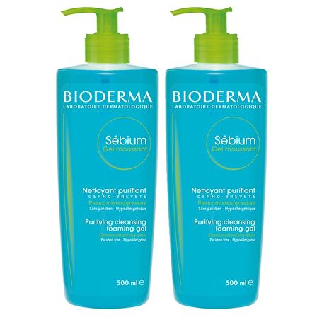 Bioderma Sebium Karma ve Yağlı Cilt için Temizleyici Yüz Temizleme Jeli 2x500 ml 