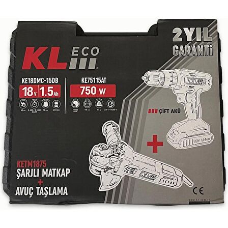 Klpro Kl Eco 18v/1.5 Ah Çift Akülü Darbeli Matkap + 750w Avuç Taşlama + 23 Parça Aksesuar Ketm1875