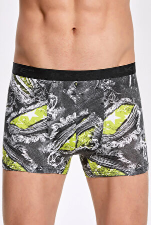 İlke 1601 Erkek Likralı Desenli Boxer