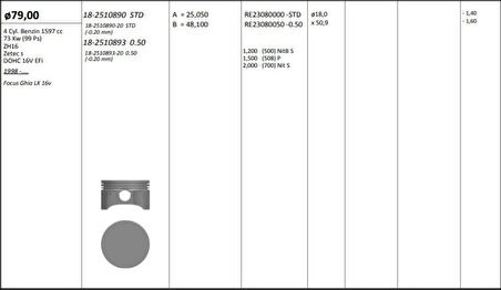 Ford Motor Piston+segmanı ( Riken )  79,00+stdmm Cap Focus Ghia LX 16v Zh16-Zetec S-Dohc 16v Efi 4 Sil. B - Kingpiston 18-2510890