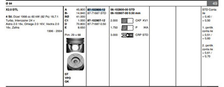 Opel Piston Segman X20dtl Astra G Vectra B (84,00mm) Std - Goetze 8771687std000g