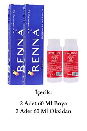 Renna Tüp Boya 60 Ml 8-R Yoğun Açık Kumral 2li Set Oksidan Hediyeli