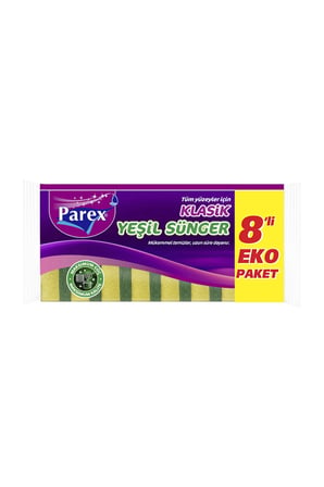 Parex bulaşık süngeri yeşil klasik 8'li düz