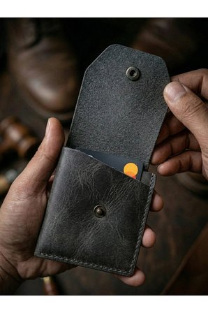 Hakiki Crazy Deri Kişiye Özel İsim Yazılı Cüzdan - Yüksek Nakit Kapasiteli Minimalist Model Crazy Gri