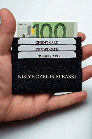 Cüzdan & Kartlık İsim Baskılı Unisex Model Mini Ve Ince Deri Dizme Floter Siyah Portföy