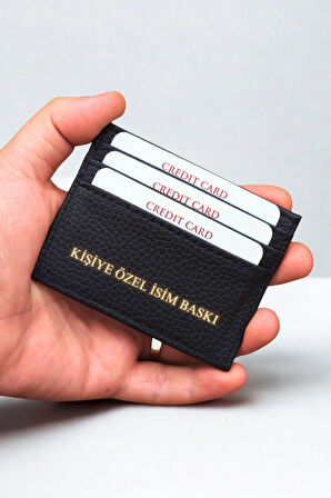 Cüzdan & Kartlık İsim Baskılı Unisex Model Mini Ve Ince Deri Dizme Floter Siyah Portföy