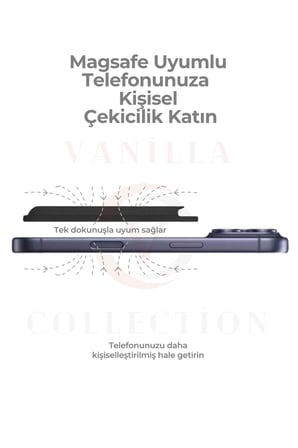 Kişiye Özel İsim Baskılı Deri MagSafe Uyumlu Mıknatıslı Telefon Arkası Kartlık Siyah