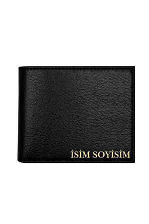 Siyah Hakiki Deri Cüzdan Kişiye Özel İsim Baskılı 12 Kartlık Ve Çift Para Bölmeli İnce Model