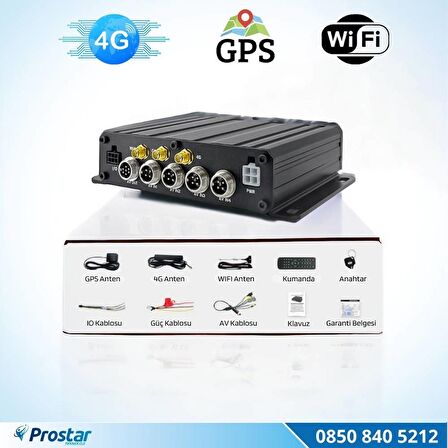 SD Kartlı Uzaktan izlemeli 4 Kanal 1080P GPS 4G WIFI  E5204 Profesyonel Mobil DVR Kayıt Cihazı