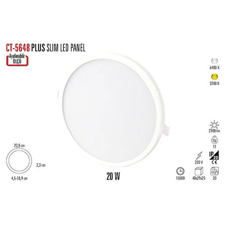 CATA Ayarlanabilir Plus Led Panel 20W 3200K