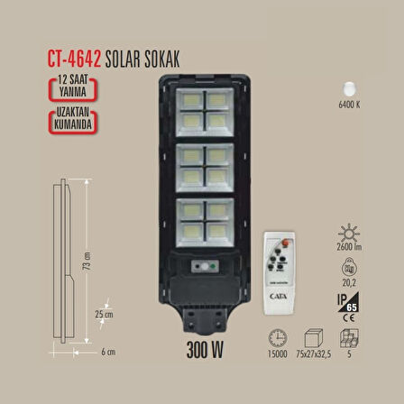 CATA Solar Sokak Armatürü Sensörlü Uzaktan Kumandalı 300W