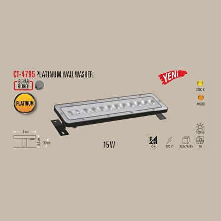 CATA Wallwasher Ultra Slim Platinum 30cm 15W Amber