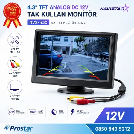 4.3 inç TFT Analog Araç Monitörü Tak Kullan RCA, DC 12V Geri Görüş Ekranı