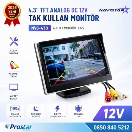 4.3 inç TFT Analog Araç Monitörü Tak Kullan RCA, DC 12V Geri Görüş Ekranı