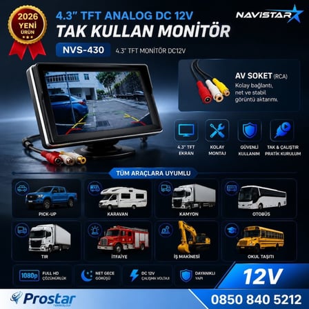 4.3 inç TFT Analog Araç Monitörü Tak Kullan RCA, DC 12V Geri Görüş Ekranı