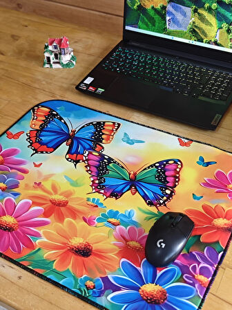 SGE TEKNOLOJİ 55X45 CM KELEBEK ÇİÇEK KAYDIRMAZ TABAN SPEED YÜZEY OYUNCU MOUSE PAD GAMİNG PAD